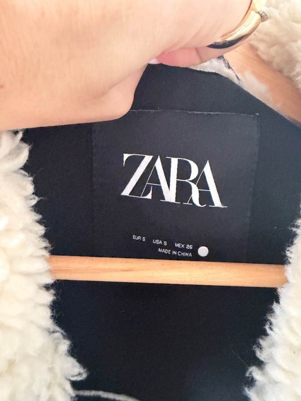 Zara Cream Faux Shearling Biker Jacket Black Trim Size S - Picture 2 of 3